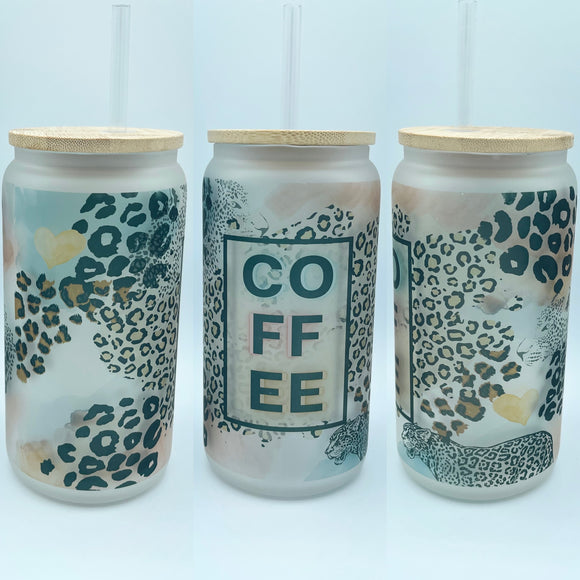 Coffee & Leopard Glass Can