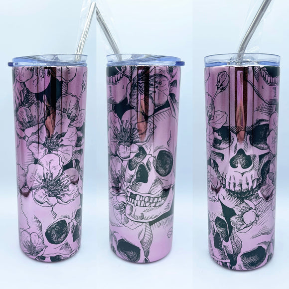 Flowers & Skull Pink Mirror Shimmer Cup